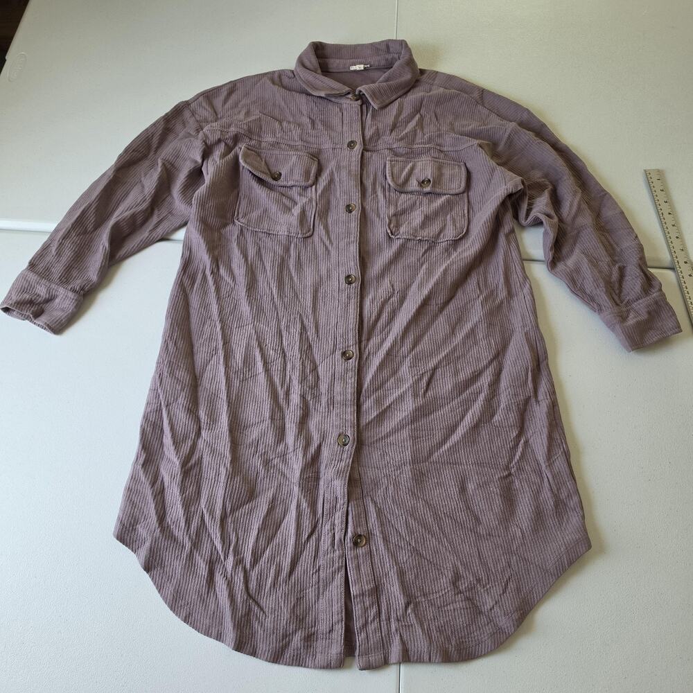 Pilcro Dress Womens L Purple Corduroy Shirt Dress Button Front Pockets Casual